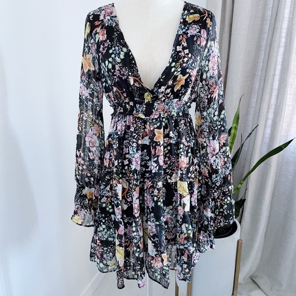 FREE PEOPLE Closer To The Heart Mini Black Floral Boho Dress XS - Picture 5 of 16